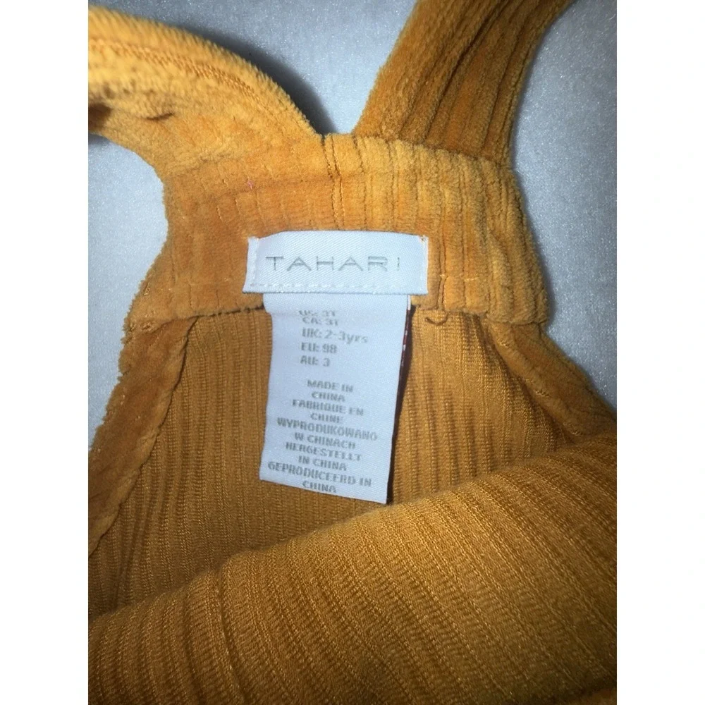 Tahari Toddler Yellow Corduroy Overall Jumper Dress 3T